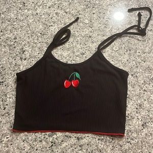 tied spaghetti strap cherry crop